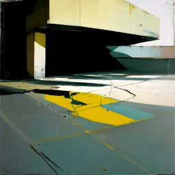 Minimal abstract oil paintings desolate 1960s carpark concrete fragments rough paint graffiti . style of Justin Mortimer and Francis Bacon. road markings.