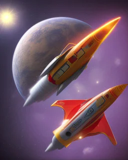 A strange object riding on top of a speeding rocket flying in space