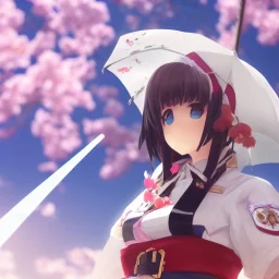 A Portrait of Azur Lane Commander ,World of Warships , masterpiece, god lights,god rays,Chiaroscuro Lighting,tilt shift,lens flare,anamorphic lens,pink cherry blossom, 500ASA,effect colour,japanese anime,4K 3D,