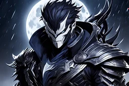 Machine venom in 8k solo leveling shadow drawing style, yasuo costume, moon, rain, highly detailed, high details, detailed portrait, masterpiece,ultra detailed, ultra quality