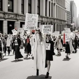 A combination of a protest march and a fashion show with picket signs