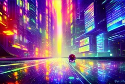 Futuristic cyberpunk street, planet in the sky, impressionism painting