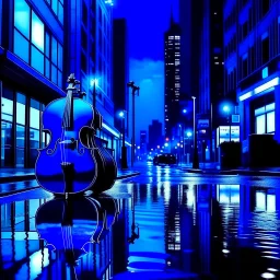 jazz vibes, reflections in blue, city at night, lonely