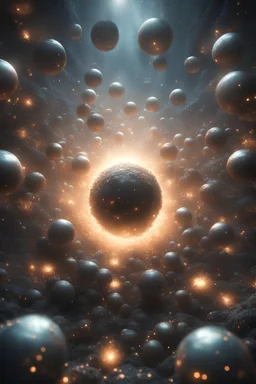 a agglomeration of shining spheres of light, floating in infinity, surrounded by bands of crackling energy. hyperrealistic 3d-render unreal engine 5, beksinski yog-sothoth