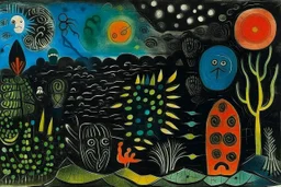 A black underwater abyss with shadow monsters painted by Paul Klee