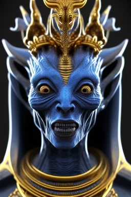 Blue alien, head, evil, black eyes,, blood, 8k, finely detailed, photo realistic, HR Giger style Anunnaki black male African Egyptian alien, cracks in the voodoo head, wicked, eyes, crown, Elephant, 8k, finely detailed, photo realistic, tiger turquoise skull head gold dragon space alien snow skeleton gold olmec silver crown silver eyes