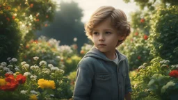 little boy, above the waist, perfect eyes, tending the gardens, exquisite composition, beautiful detailed intricate insanely detailed octane render trending on artstation, 8k artistic photography, photorealistic concept art, soft natural volumetric cinematic perfect light, chiaroscuro, award-winning photograph, masterpiece, raphael, caravaggio, greg rutkowski, beeple, beksinsk