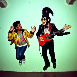 MR Kukrunk is Benny and DJ Roy in a disco, dancing, Kukrunk on wall