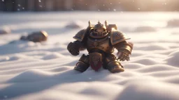 Photoreal magnificent warhammer pulsing with radiant light lying in the snow, in the style of fantasy movies, shot on Hasselblad h6d-400c, zeiss prime lens, bokeh like f/0.8, tilt-shift lens 8k, high detail, smooth render, unreal engine 5, cinema 4d, HDR, dust effect, vivid colors