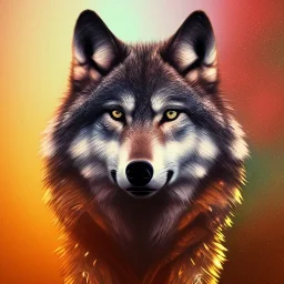 Wolf, red, orange, yellow, green, blue, purple, masterpiece, expert, 8K, hyperrealism, sharp focus, cinematic lighting