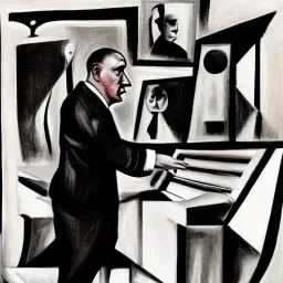 Trump play hammond organ with Hitler dancing by picasso