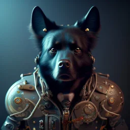 black dog, steampunk, unreal 5, octane render, cinema4d, dynamic lighting, dramatic lighting, 4k, redshift render, highly detailed, hyper realistic