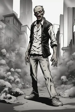 zombie, portrait, comic book, full body, standing, mean