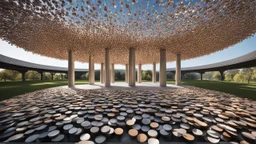 Small Pavilion made from hundreds of iPhones, amazing detail, beautiful composition, award-winning photograph, astonishing realism, 28mm lens, adjust perspective