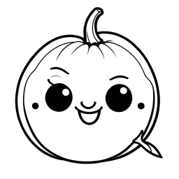 create a 2d black outline, "cute kawaii pumpkin coloring book for kids", coloring page, low details design, black contour, coloring page design, simple background, colorful , card style, coloring page for kids, white background, sketch style,