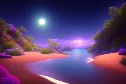 stars, polinesian beach, shore ,shoreline, beautiful, path, night time ,trail, lights glowing ,colorful ,nightsky, water, peace, magical, sanddollar, ocean, hyperrealistic, cinematic lighting, particles, unreal engine, full of details,smooth, bright sunshine，soft neon light atmosphere,crystal irridescent light effect，light blue colour, photos realistique, vaporwave colorful, smooth, extremely sharp detail, finely tuned detail, ultra high definition, 8 k, unreal engine 5, ultra sharp focus