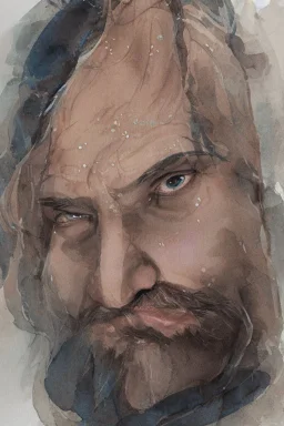 portrait, watercolour, realistic, illustration, dnd, dwarf, ghost, ethereal, lapis skin, see-through, transparent