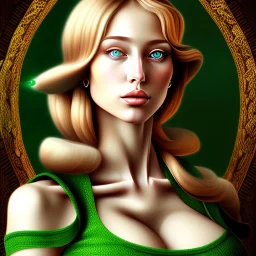 portrait of a beautiful busty woman with green eyes by Sandro Botticelli style