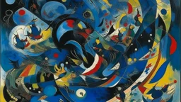 A dark blue chaotic realm with pixies painted by Wassily Kandinsky