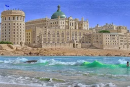 image taken of jaffa, by the sea shore, old stunning buildings, 4k, masterpice, award wining picture, realistic, higly detailed, in style of city of numemor from lord of the rings,