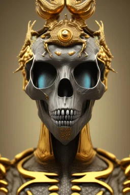 black male African alien, cracks in the voodoo head, wicked, diamond eyes, crown, blood, 8k, finely detailed, photo realistic, leopard style turquoise skull head gold dragon space alien rain skeleton gold teeth silver crown silver space suit spaceships