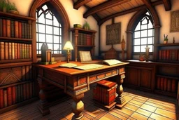 Fantasy medieval study room with desk