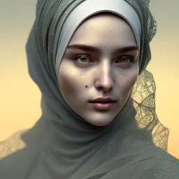 close up portrait of fog as woman in hijab, fine detail, highly intricate, modern surrealism painting, defined cracks and breaks, high-quality, volumetric lighting, 8k, ultrahd, George Grie, Marco Escobedo, Igor Morski,Brian Froud, Howard Lyon, Selina French,