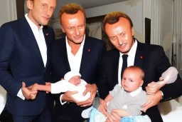 Emanuel Macron and Johny Hallyday with their new weird baby