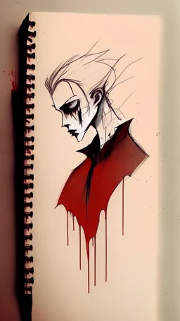 vampire drawing, minimalistic style, natural colors, blood, sketch book