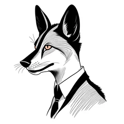 A Duke with a beautiful, quiet, black fox head, a simple, clear drawing.
