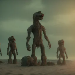 horror 4 golems on night beach