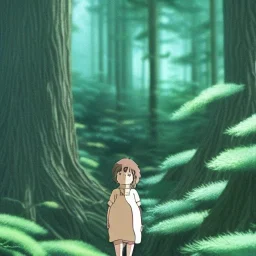 Ghibli, forêt, scintillant, très detaillé, créature mystérieuse