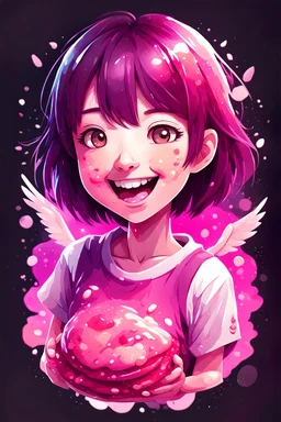 A detailed illustration Anime girl smiling crushed inside really darkpink fleshy stomach filled with digestive juices, t-shirt design, cute and quirky, fantasy art, watercolor effect, bokeh, Adobe Illustrator, hand-drawn, digital painting, low-poly, soft lighting, bird's-eye view, focused on the character, vector logo, vector art,