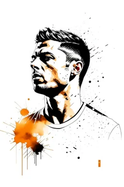 3cpo "Cristiano Ronaldo" , concept art, water color, water color effect, splash,use orang & black & white, logo design,white background,