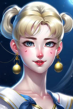 Generate a full-body image, depicting Sailor Moon's transformation into a stunning and realistic beautiful woman. Ensure the transformation is seamless with no distortions or deformations in any part of her body. Capture the essence of her character and the elegance of her transformation in a single, flawless frame.