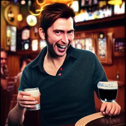 A laughing David Tennant having a pint with me at a pub in Glasgow