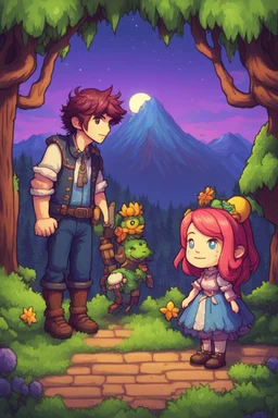 The monster and the princess, stardew, valley style