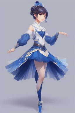 ballerina outfit, blue tones in the style of genshin impact