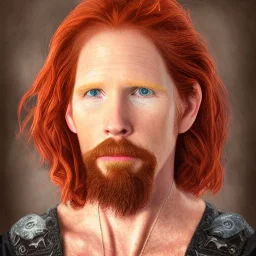 Portrait of Courtney Gains as a ruggedly handsome but joyful roguish pirate, charismatic, attractive male, masculine, perfect, precisely detailed, lightly freckled face, meticulously detailed multi-hued ginger carrot colored cherry fire red hair; Malachai of the corn; fantasy, intricate, elegant, highly detailed, digital painting, artstation, concept art, matte, sharp focus, illustration, art by artgerm and greg rutkowski and alphonse mucha