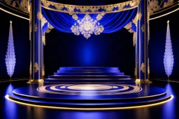 image of a Royal stage with 3d fractal base decoration with large dance area in dark blue teme