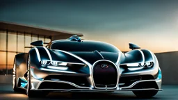 A stunningly realistic (((Bugatti x Mercedes UFO))), intricate detail and perfection in every surface, glimmering metal and luxurious contours, a (perfect model) for a desktop wallpaper fit for high resolution screens, evoking a sense of futuristic elegance in a (4K cinematic atmosphere). Rear View