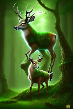 dream deer god druid deep forest green mystic