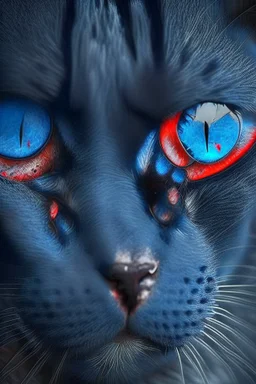 قط اسود حزين وعيونه واحد زرقاء وواحدة حمراء