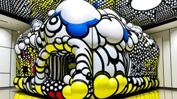 An ivory funhouse made out of balloons painted by Roy Lichtenstein