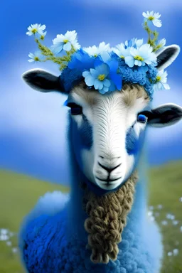 lamb with wild blue flowers on the head