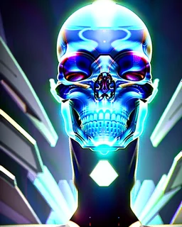 A glass headed skull with sapphire eys wearing a futuristic uniform, 8k resolution concept art portrait by Greg Rutkowski, Artgerm, WLOP, Alphonse Mucha Boris Vallejo dynamic lighting hyperdetailed intricately detailed Splash art trending on Artstation triadic colors Unreal Engine 5 volumetric lighting, by H.R. Giger