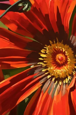 Dazzling orange Gazania; thick acrylic paint; Post Impressionist