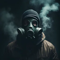 a man with gas mask, cinematic, dark, 4k