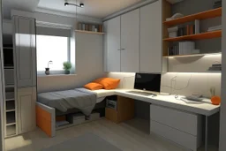 A youthful room with a PC and a bed 190 cm, 90 cm wide, and RGP side lighting model 2024