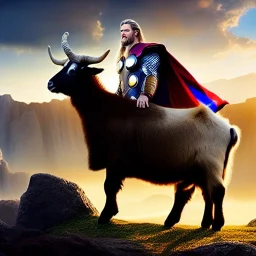 Ultra detailed fullbody Portrait in oil on canvas of Thor with asgardian armor riding a Giant Goat,extremely detailed digital painting, extremely detailed face,crystal clear eyes, mystical colors ,perfectly centered image, perfect composition, rim light, beautiful lighting,masterpiece,8k, stunning scene, raytracing, anatomically correct, in the style of robert e howard and Wizyakuza and Ohrai Noriyoshi and Simon Bisley and uncannyknack